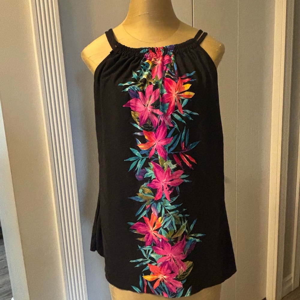 Miraclesuit Black Swim Blouse with Vibrant Floral Design
